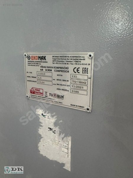 2021 Model Ekomak 132 Kw Kompresor Kiralık Satılık
